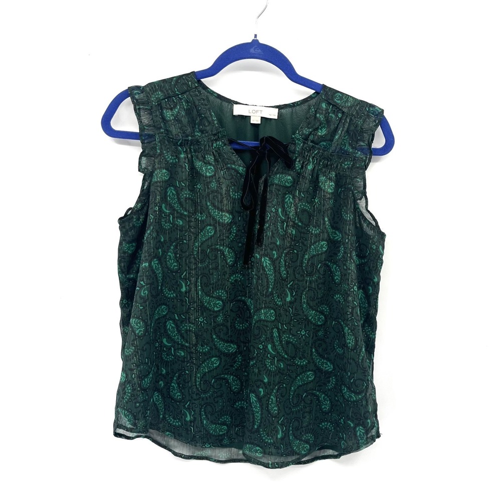 Loft emerald whimsigoth fairycore goth Green paisley sparkled tie front top S SP